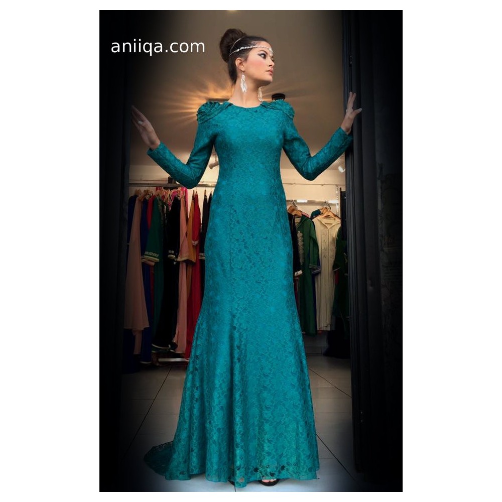 Robe De Soirée Dentelle Vert Emeraude Leila