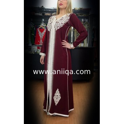 Caftan simple prune & argent Salima