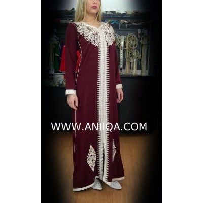 Caftan simple prune & argent Salima