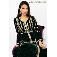 caftan velours de soie vert royal broderies rbati tenbat fait main