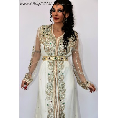 Takchita blanche sari marocain