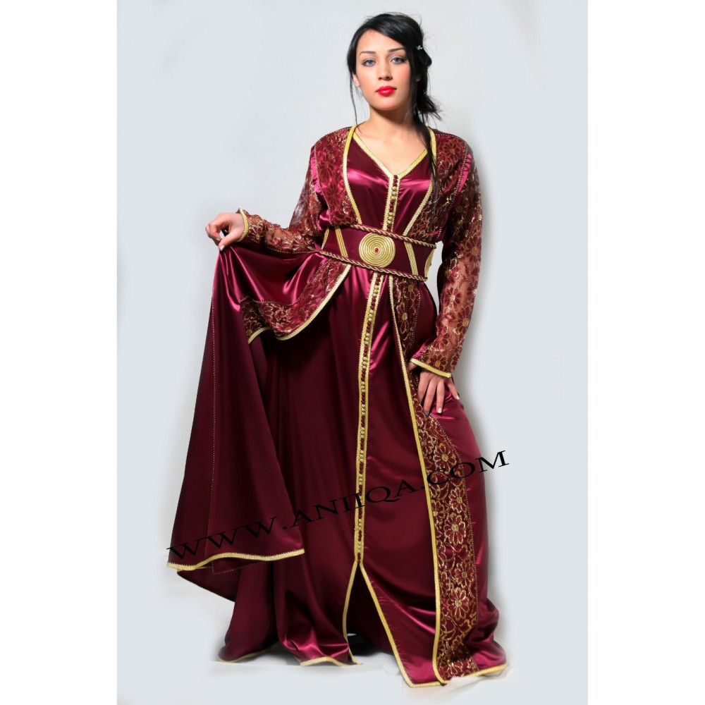 Caftan velours marocain Dore robe oriental Chic moderne Luxe Rouge